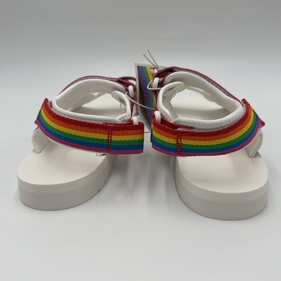 NWT Striped Rainbow Adjustable Strap White Sandals - Size W8/M6 - Picture 5 of 9